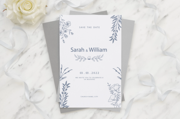 Top view of wedding card with flower Invitation Cards